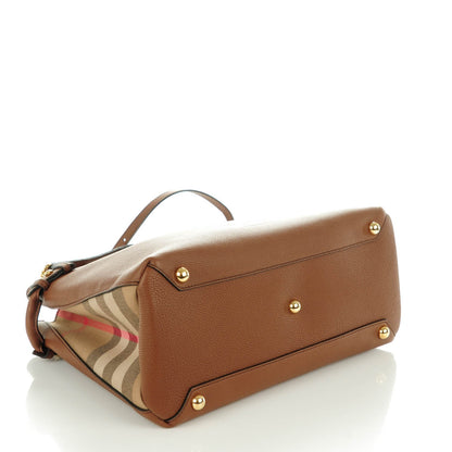 Burberry Grainy Calfskin House Check Medium Banner Tote Tan 4 of 7
