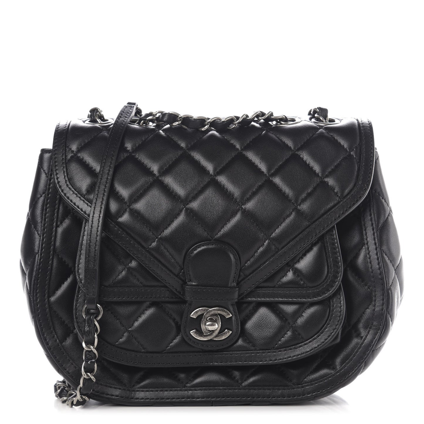Lambskin Quilted Messenger Flap Black
