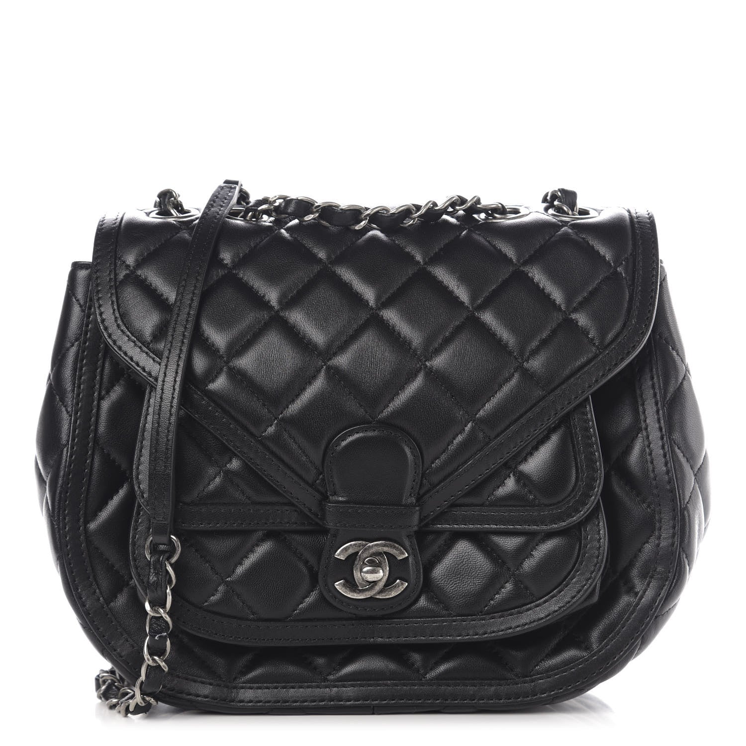 Chanel Lambskin Quilted Messenger Flap Black 1 of 12