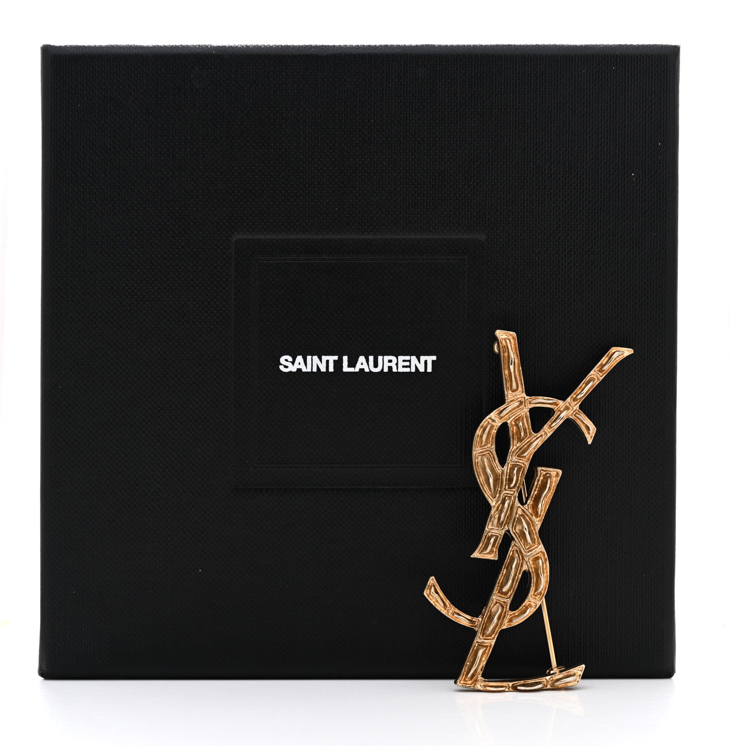 Saint Laurent Monogram Crocodile Opyum Brooch Gold 5 of 5