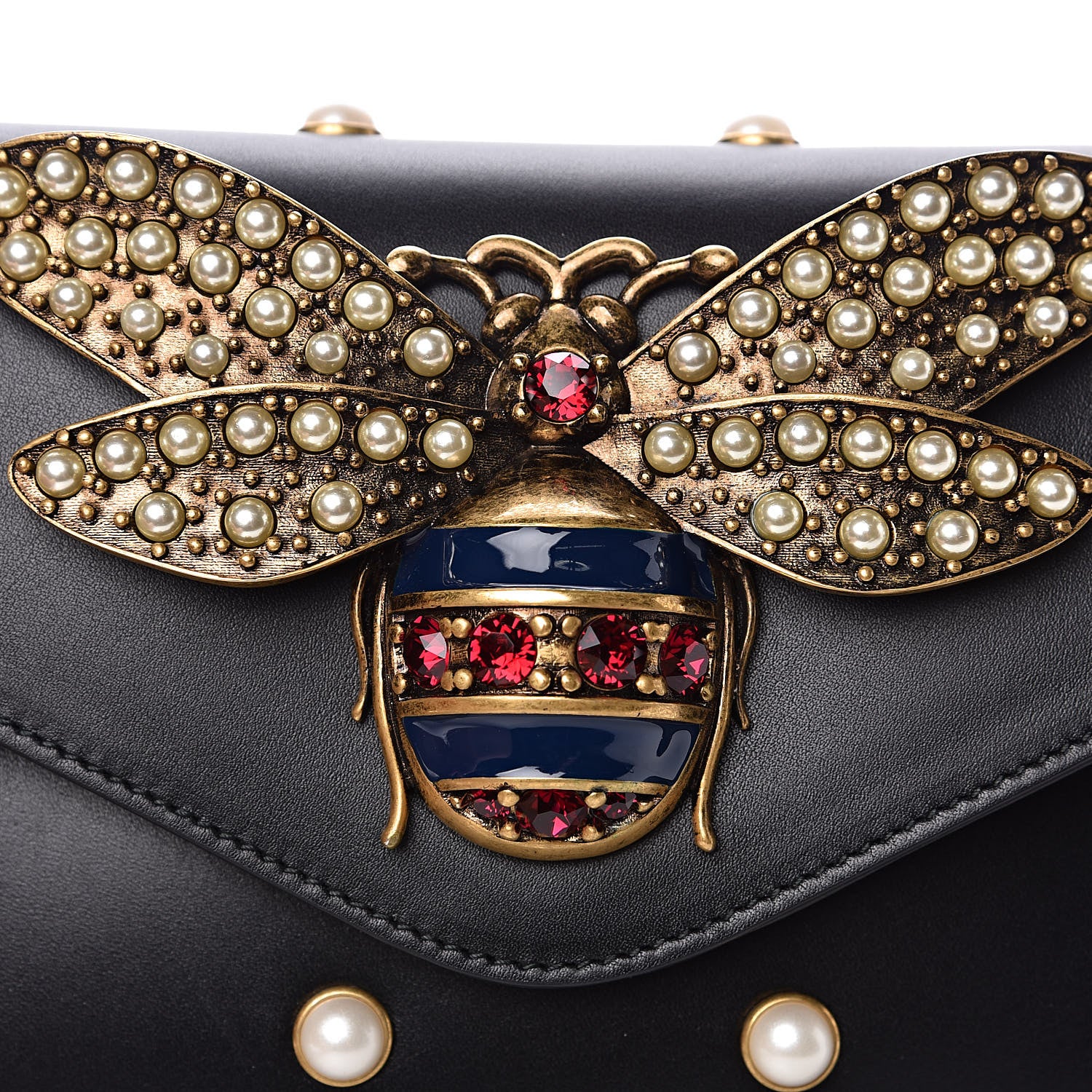 Gucci Nappa Pearl Studded Mini Queen Margaret Broadway Shoulder Bag Black 13 of 13