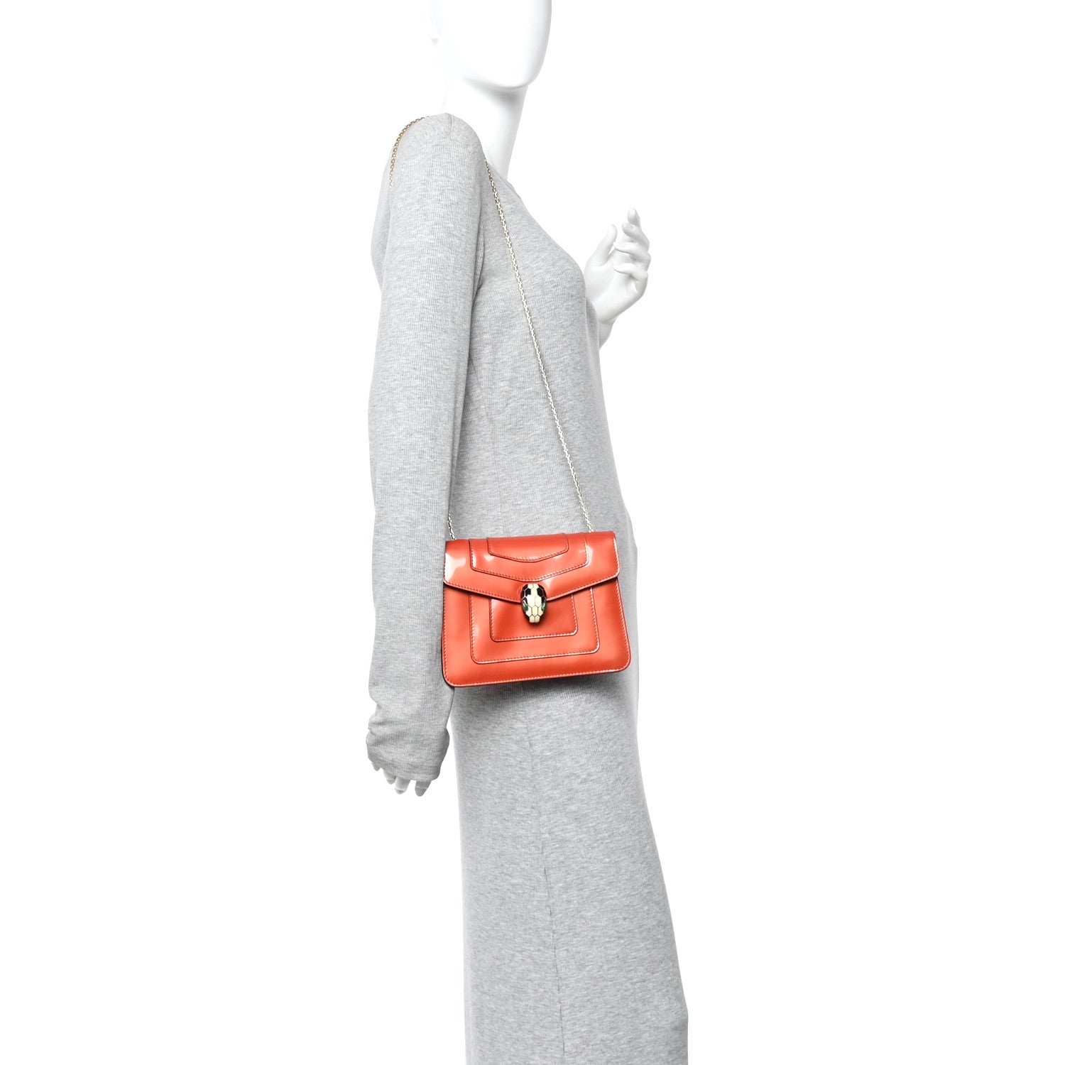 Bulgari Metallic Calfskin Small Serpenti Forever Snake Strap Crossbody Bag Orange 3 of 17