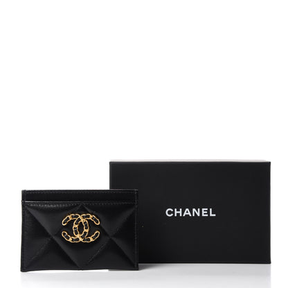 Chanel Shiny Goatskin Quilted Chanel 19 Card Holder Black 9 of 9