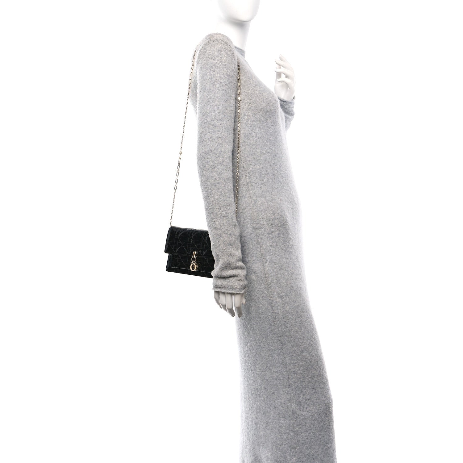 Christian Dior Patent Cannage Lady Dior Chain Pouch Black 2 of 10