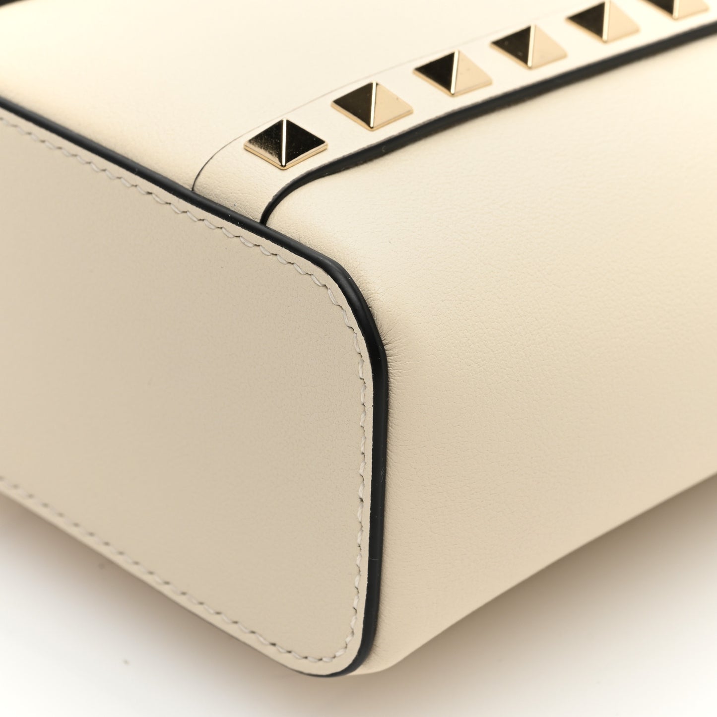 Pebbled Calfskin Rockstud North South Crossbody Bag Light Ivory