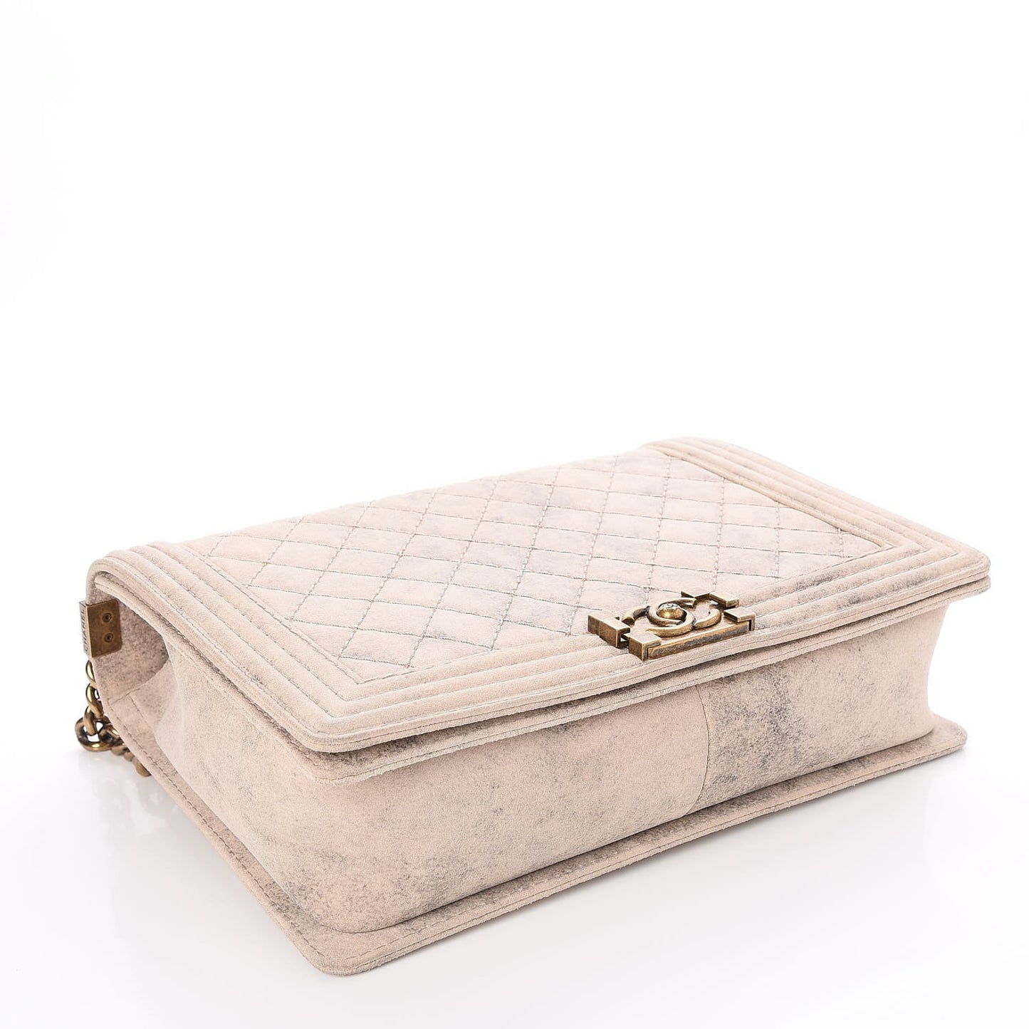 Iridescent Calfskin Quilted Large Boy Flap Beige