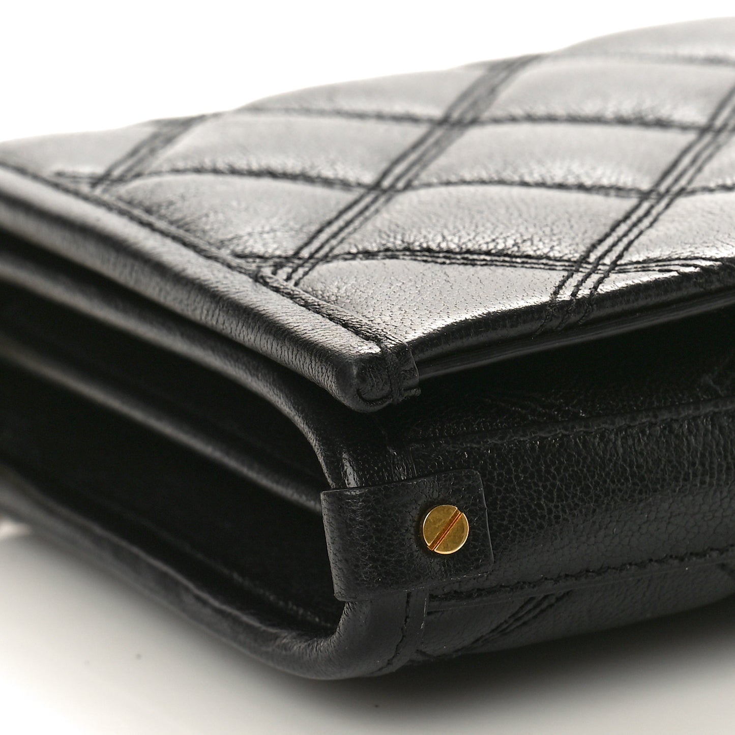 Lambskin Diamond Quilted Becky Chain Wallet Black