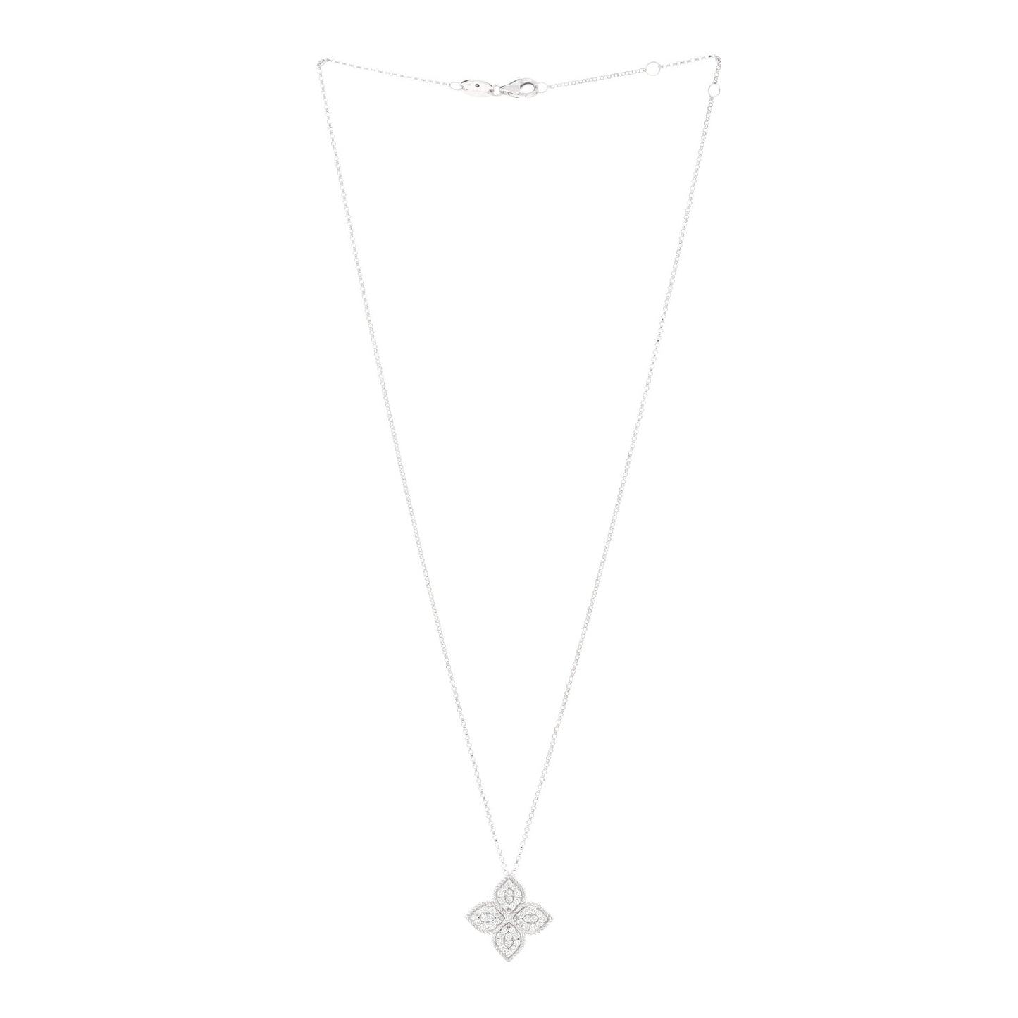 18K White Gold Diamond Large Venetian Princess Flower Pendant Necklace