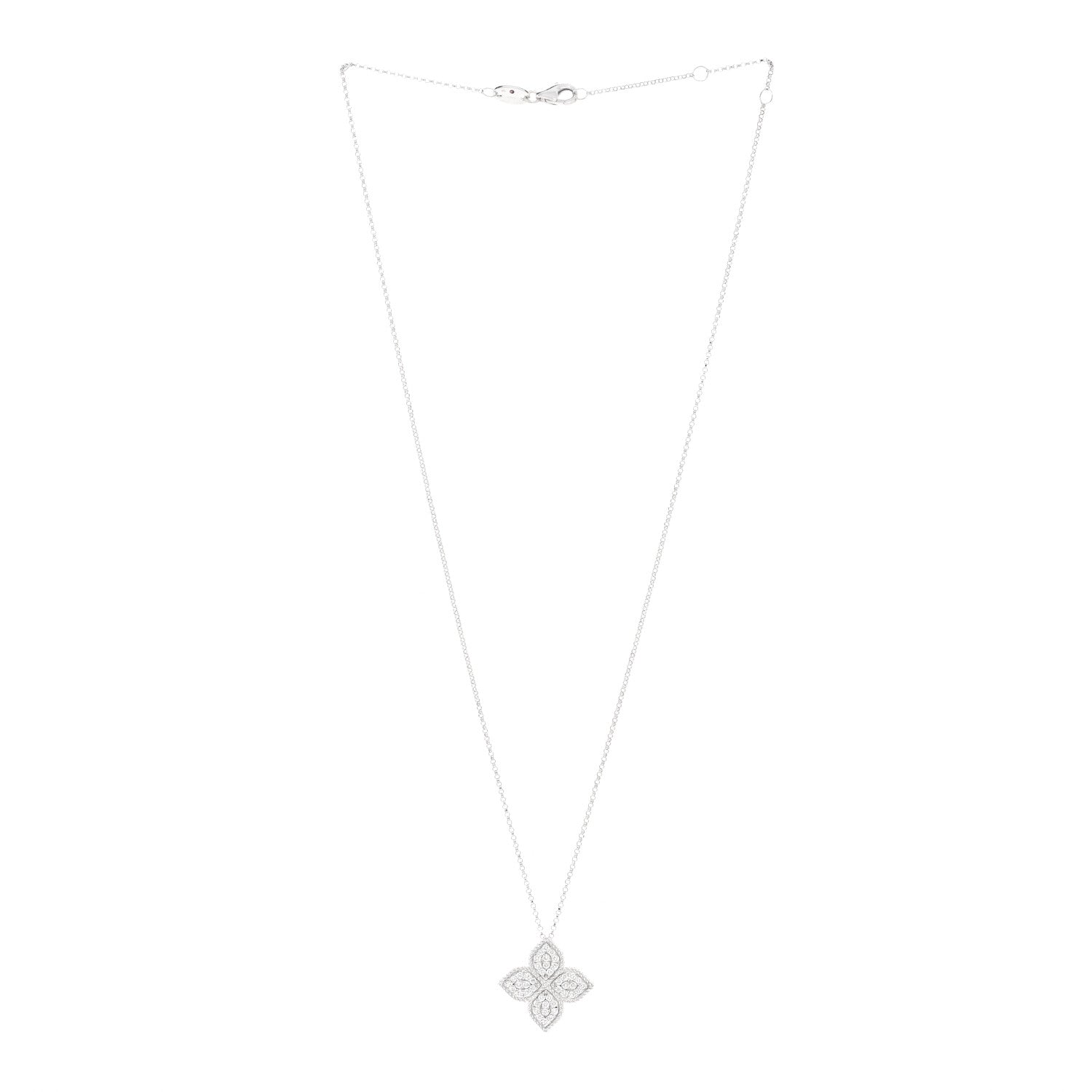 Roberto Coin 18K White Gold Diamond Large Venetian Princess Flower Pendant Necklace 3 of 5