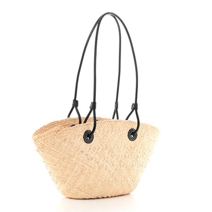 Loewe Calfskin Raffia Paulas Ibiza Small Anagram Basket Tote Bag Natural Black 2 of 11