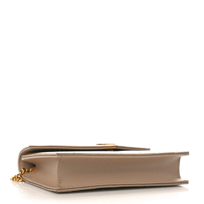 Saint Laurent Grain De Poudre Matelasse Chevron Monogram Envelope Chain Wallet Dark Beige 4 of 9