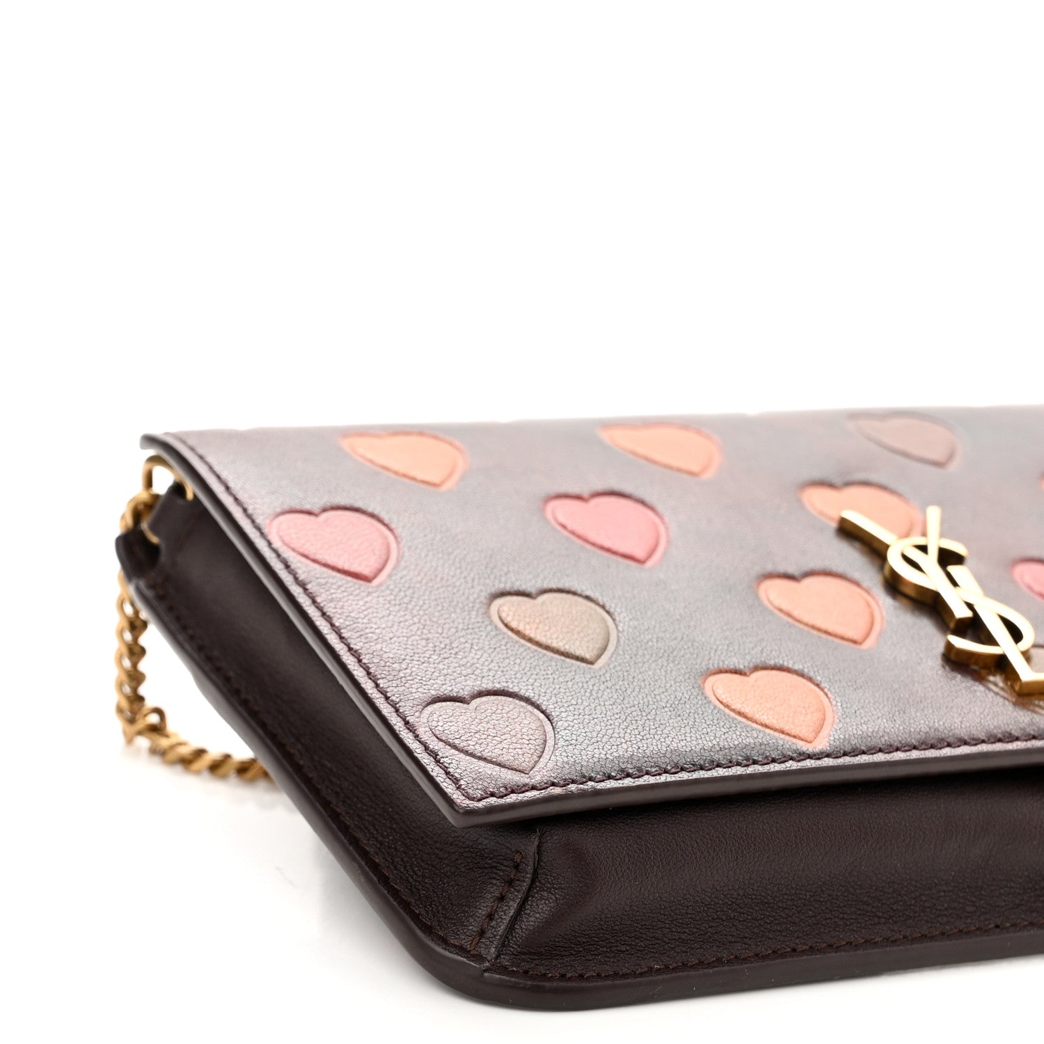Saint Laurent Lambskin Heart Embossed Monogram Chain Wallet Vintage Cognac 8 of 10