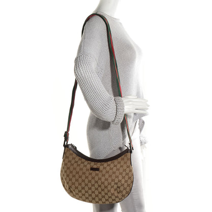 Gucci Monogram Web Medium Half Moon Hobo Dark Brown 2 of 7