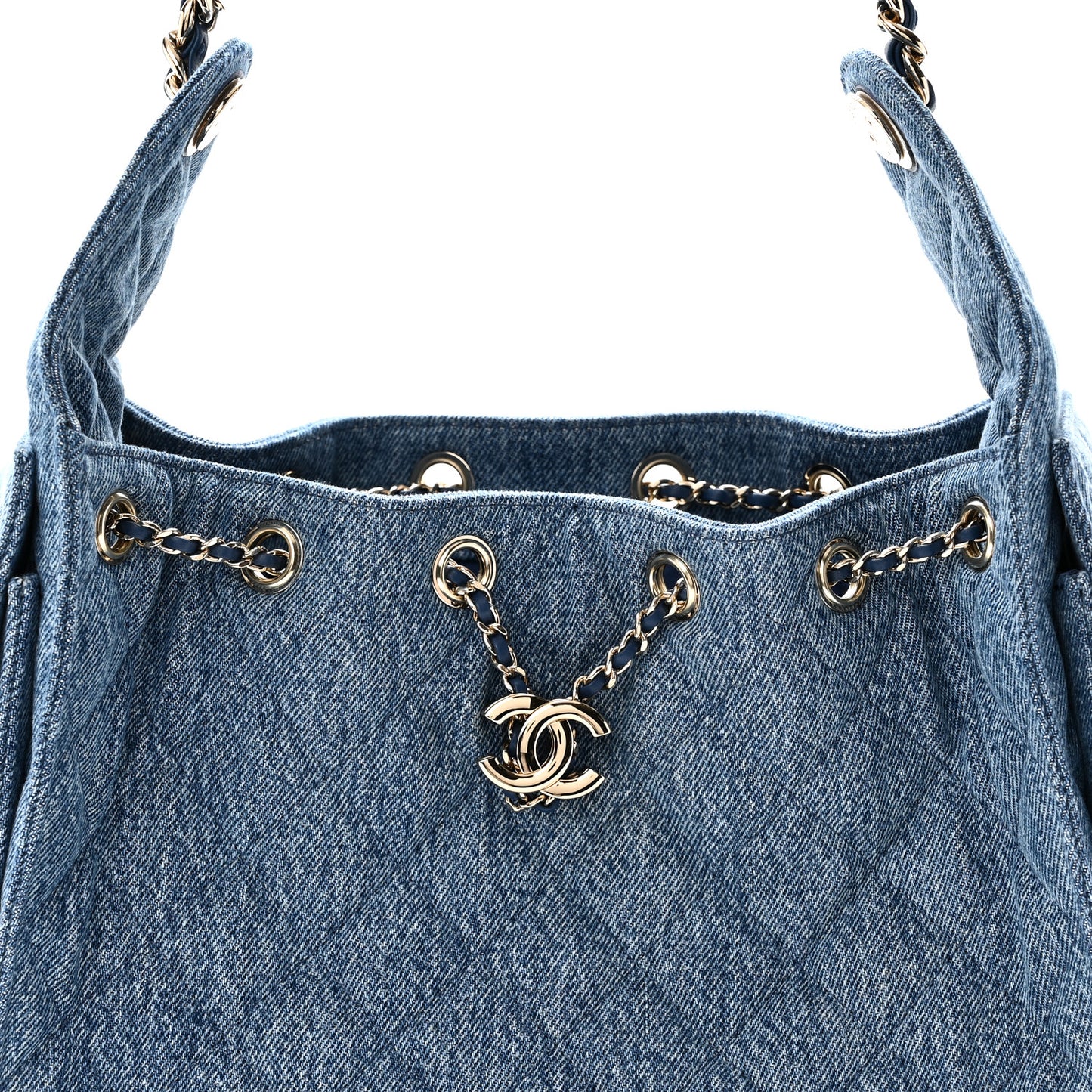 Denim Quilted Small Chanel 25 Handbag Blue