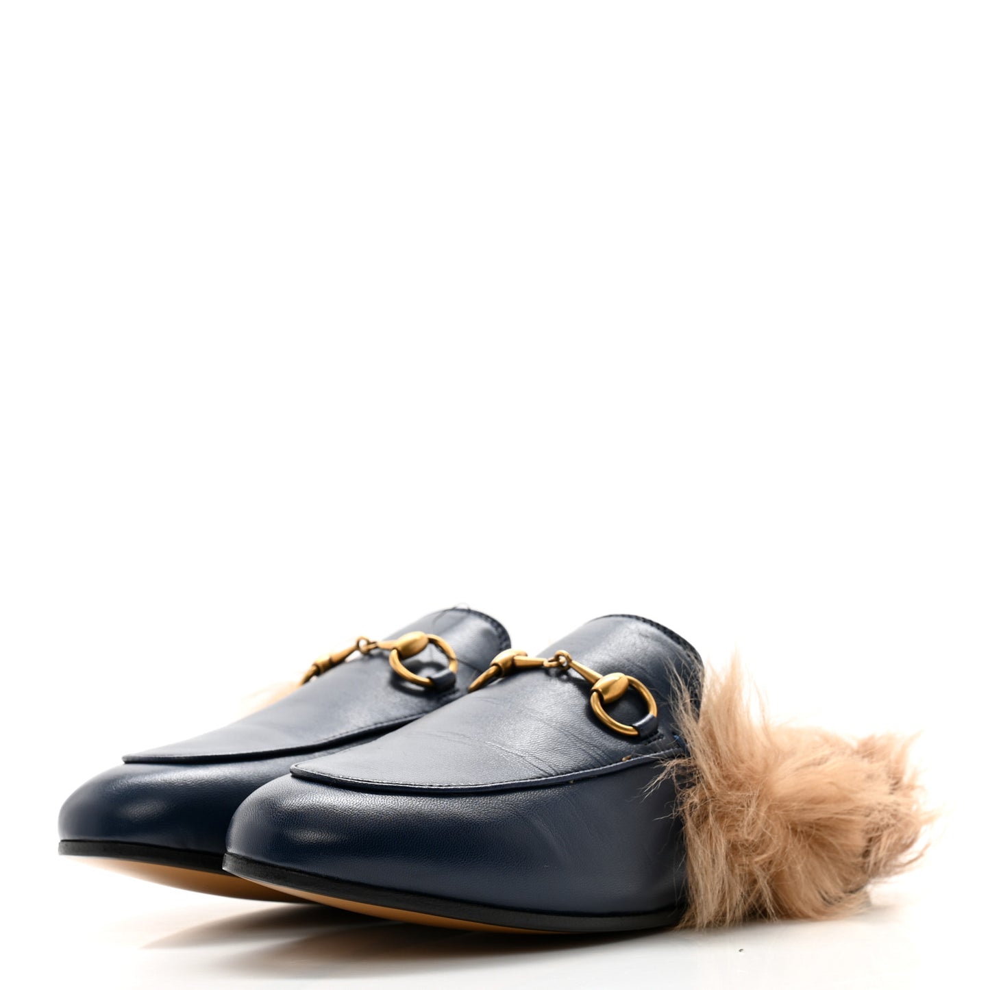 Malaga Kid Fur Womens Princetown Slippers 35 Blue Agata