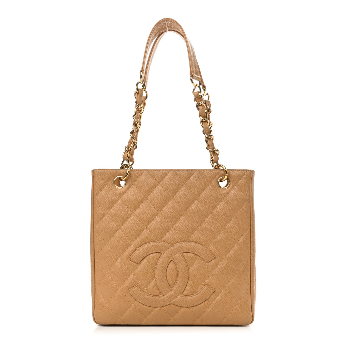 Caviar Quilted Petit Shopping Tote PST Dark Beige
