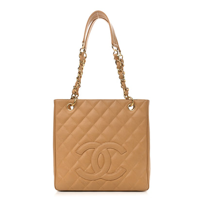Chanel Caviar Quilted Petit Shopping Tote PST Dark Beige 1 of 13