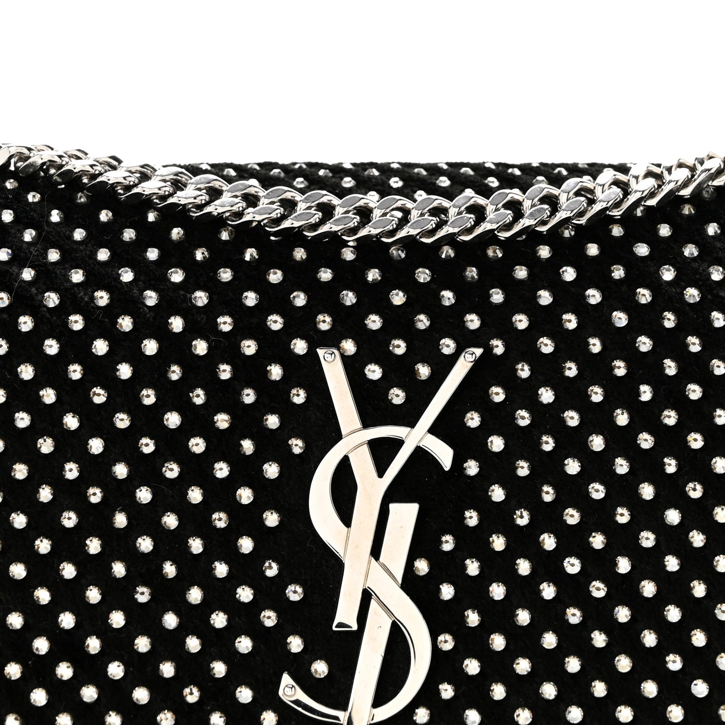 Velvet Crystal Studded Monogram Small Kate Satchel Black