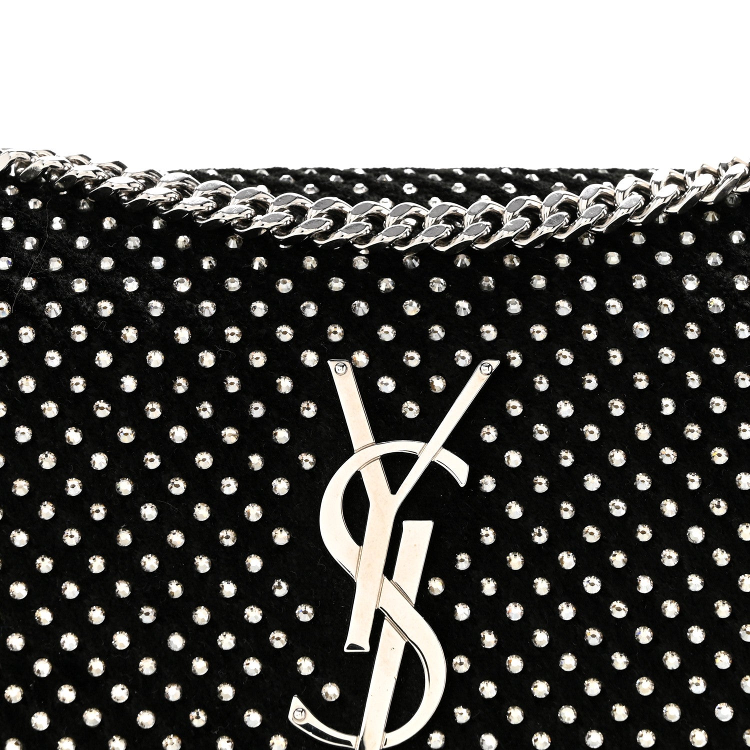 Saint Laurent Velvet Crystal Studded Monogram Small Kate Satchel Black 11 of 13
