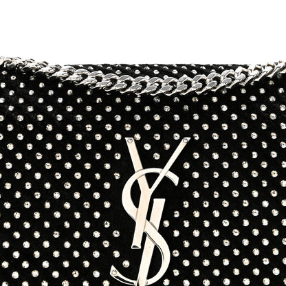 Saint Laurent Velvet Crystal Studded Monogram Small Kate Satchel Black 11 of 13