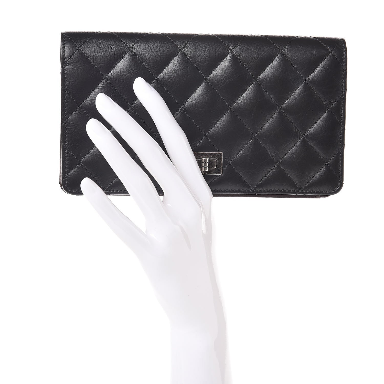 Chanel Aged Calfskin Quilted Reissue 2.55 Yen Wallet Black 2 of 9