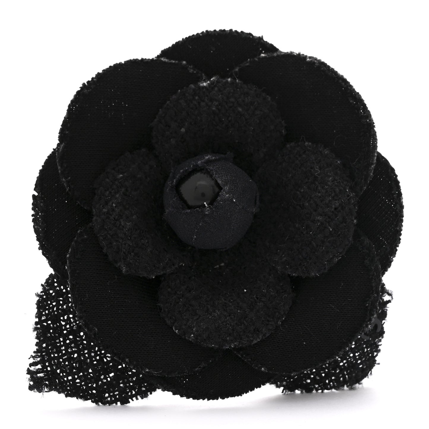 Tweed Camellia Pin Brooch Black