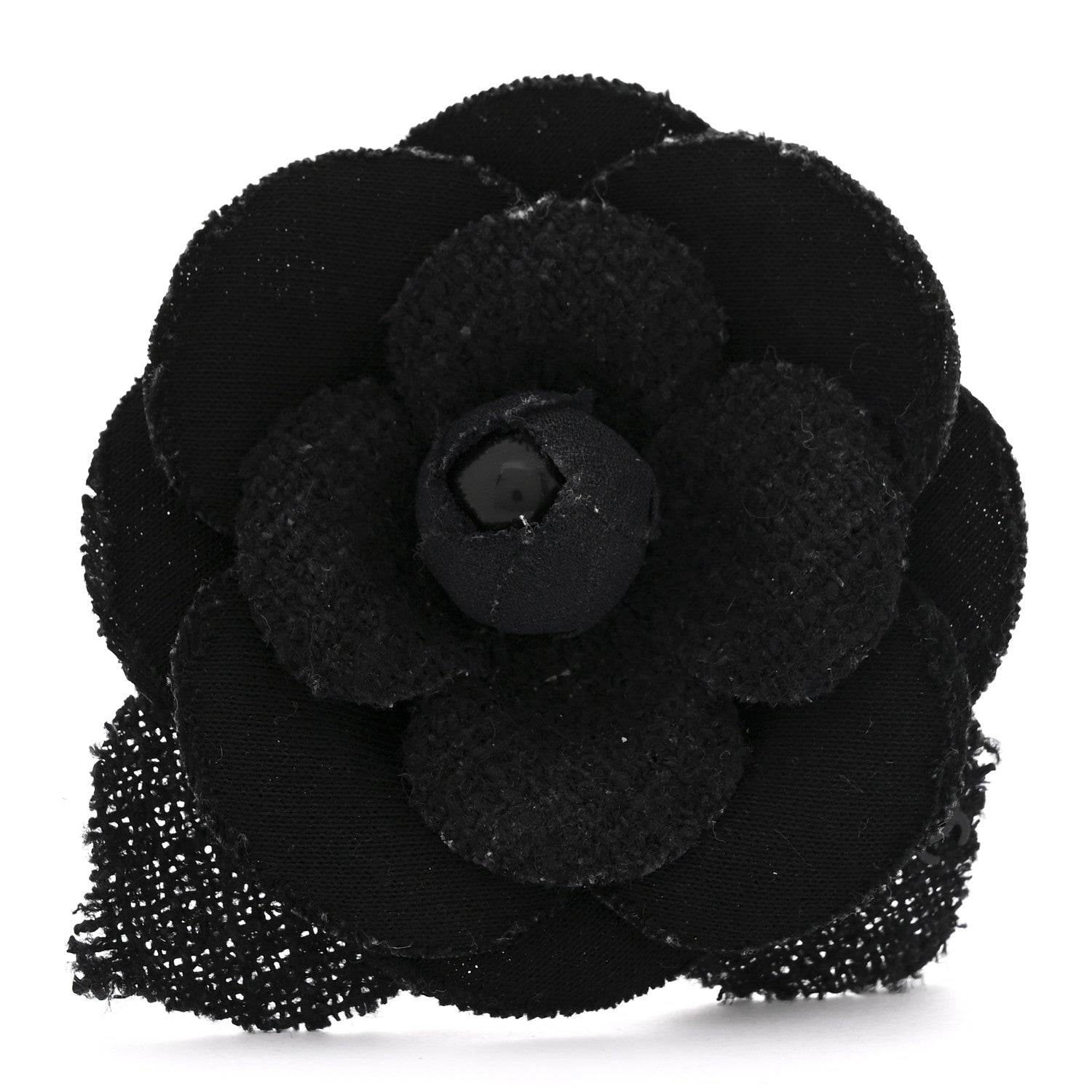 Chanel Tweed Camellia Pin Brooch Black 1 of 3