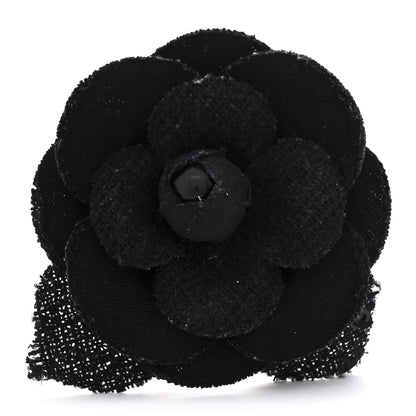 Chanel Tweed Camellia Pin Brooch Black 1 of 3
