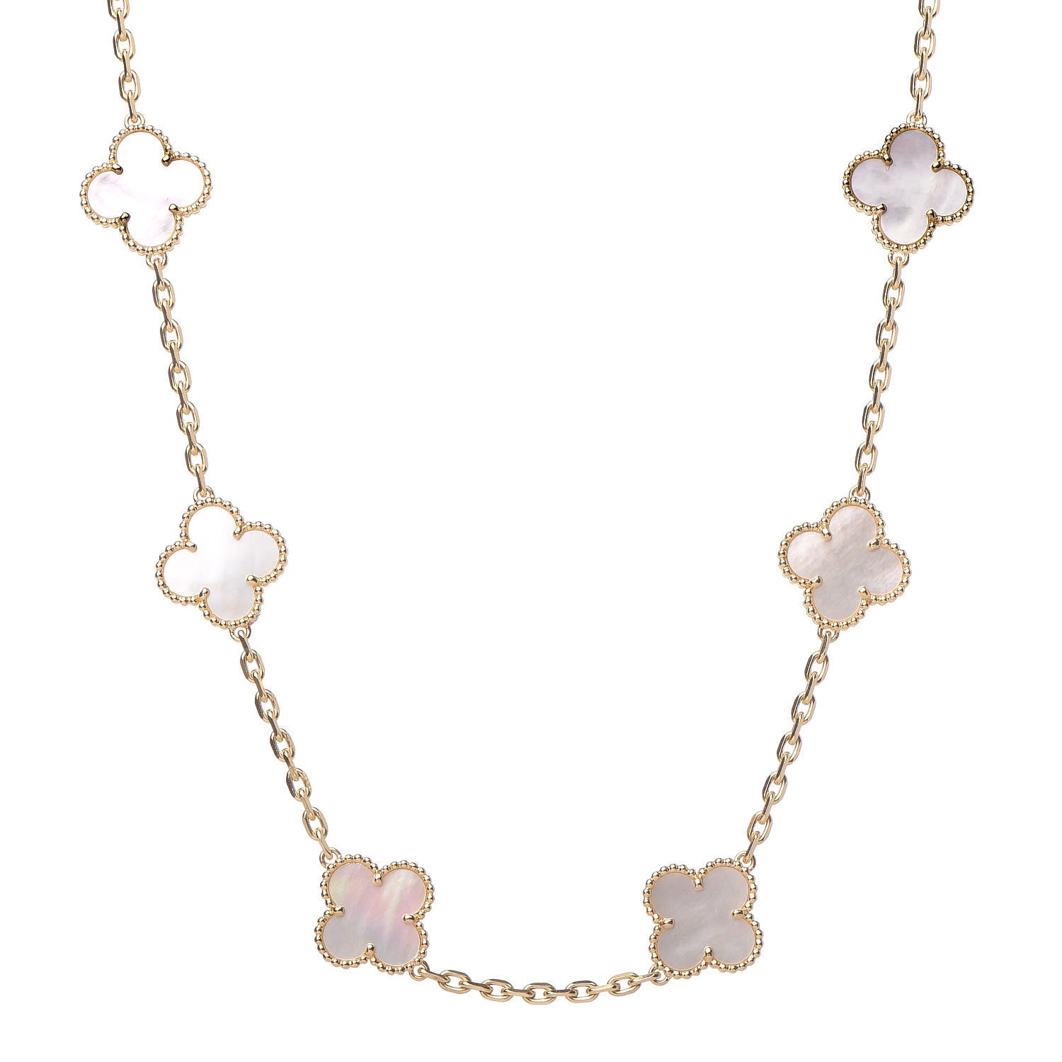 Van Cleef & Arpels 18K Yellow Gold Mother of Pearl 10 Motifs Vintage Alhambra Necklace 1 of 8