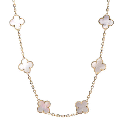 Van Cleef & Arpels 18K Yellow Gold Mother of Pearl 10 Motifs Vintage Alhambra Necklace 1 of 8