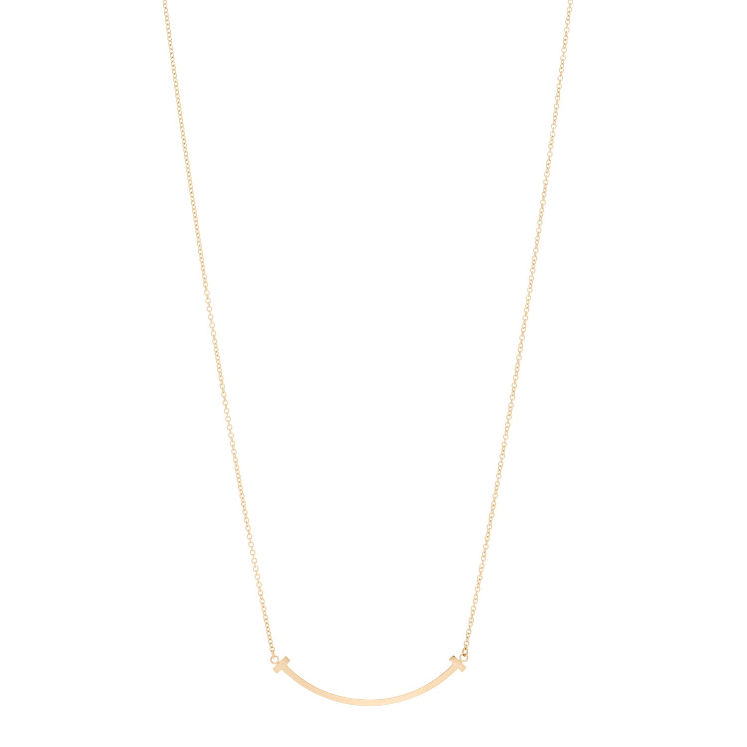 Tiffany 18K Yellow Gold Small T Smile Pendant Necklace 1 of 5