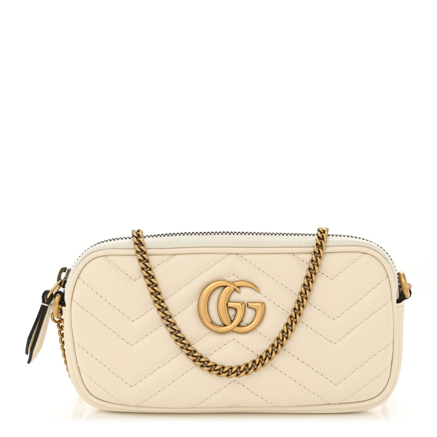 Gucci Calfskin Matelasse Mini GG Marmont Chain Crossbody Bag White 1 of 11