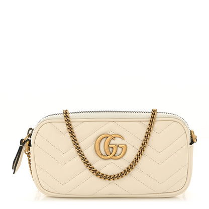 Gucci Calfskin Matelasse Mini GG Marmont Chain Crossbody Bag White 1 of 11