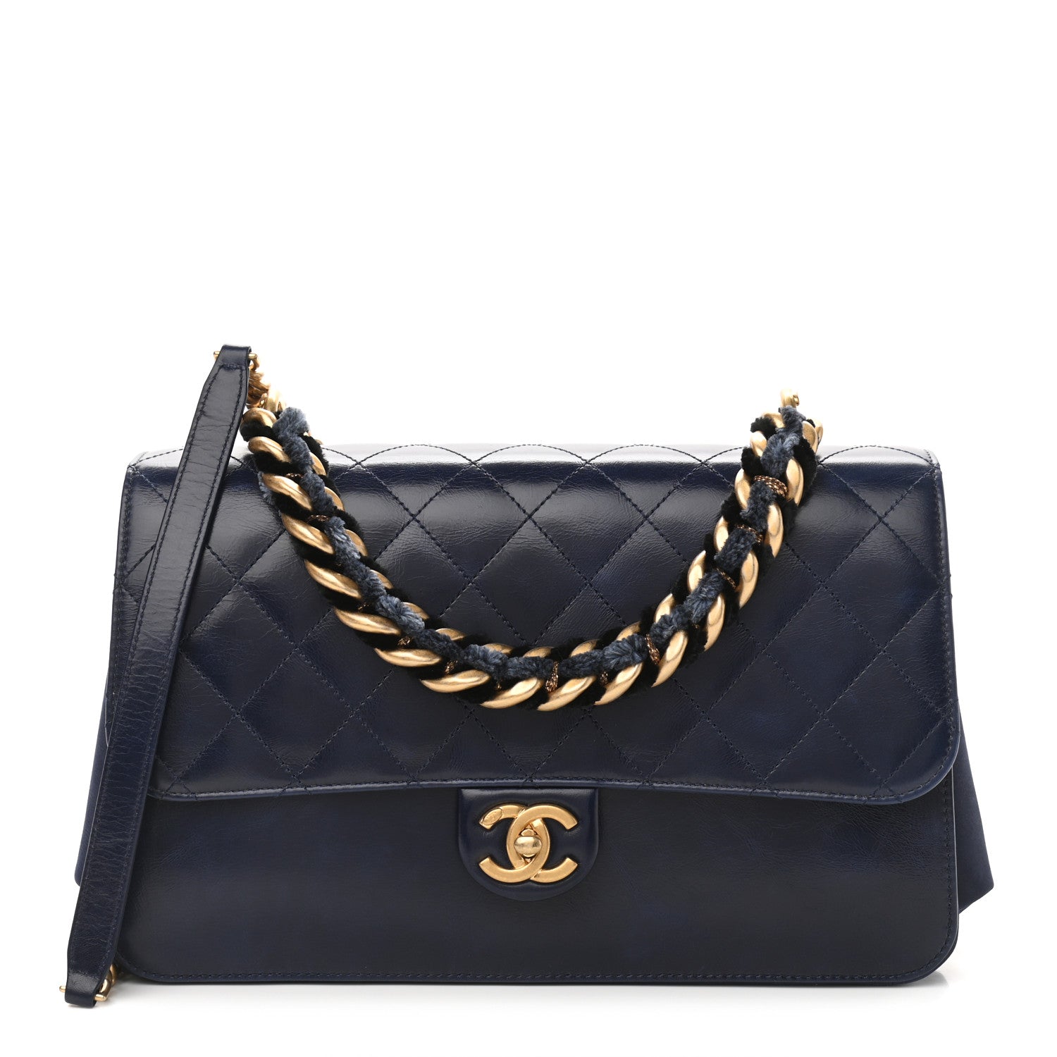 Chanel Iridescent Calfskin Quilted Straight Lined Flap Navy 1 of 11