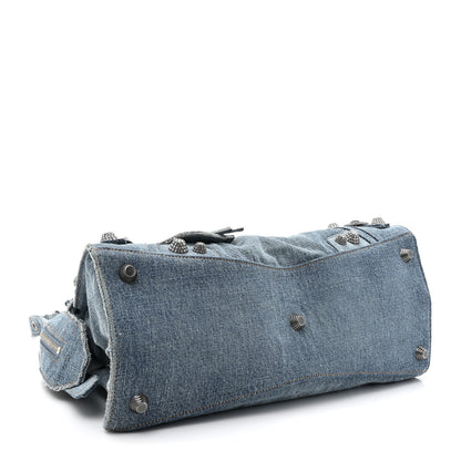 Balenciaga Washed Frayed Denim Crystal Neo Cagole City Handbag Blue 5 of 11