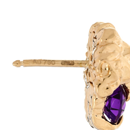 Gucci 18K Yellow Gold Diamond Amethyst Lion Head Stud Earrings 5 of 6