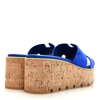 Hermes Suede Goatskin Cork Eze 30 Sandals 39 Bleu Ocean 4 of 9