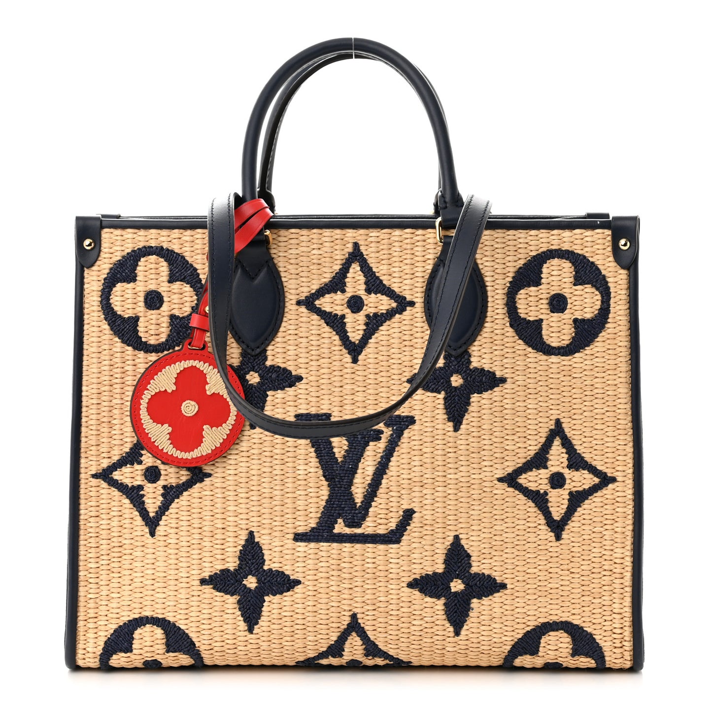 Raffia Calfskin Monogram Giant Onthego MM Blue
