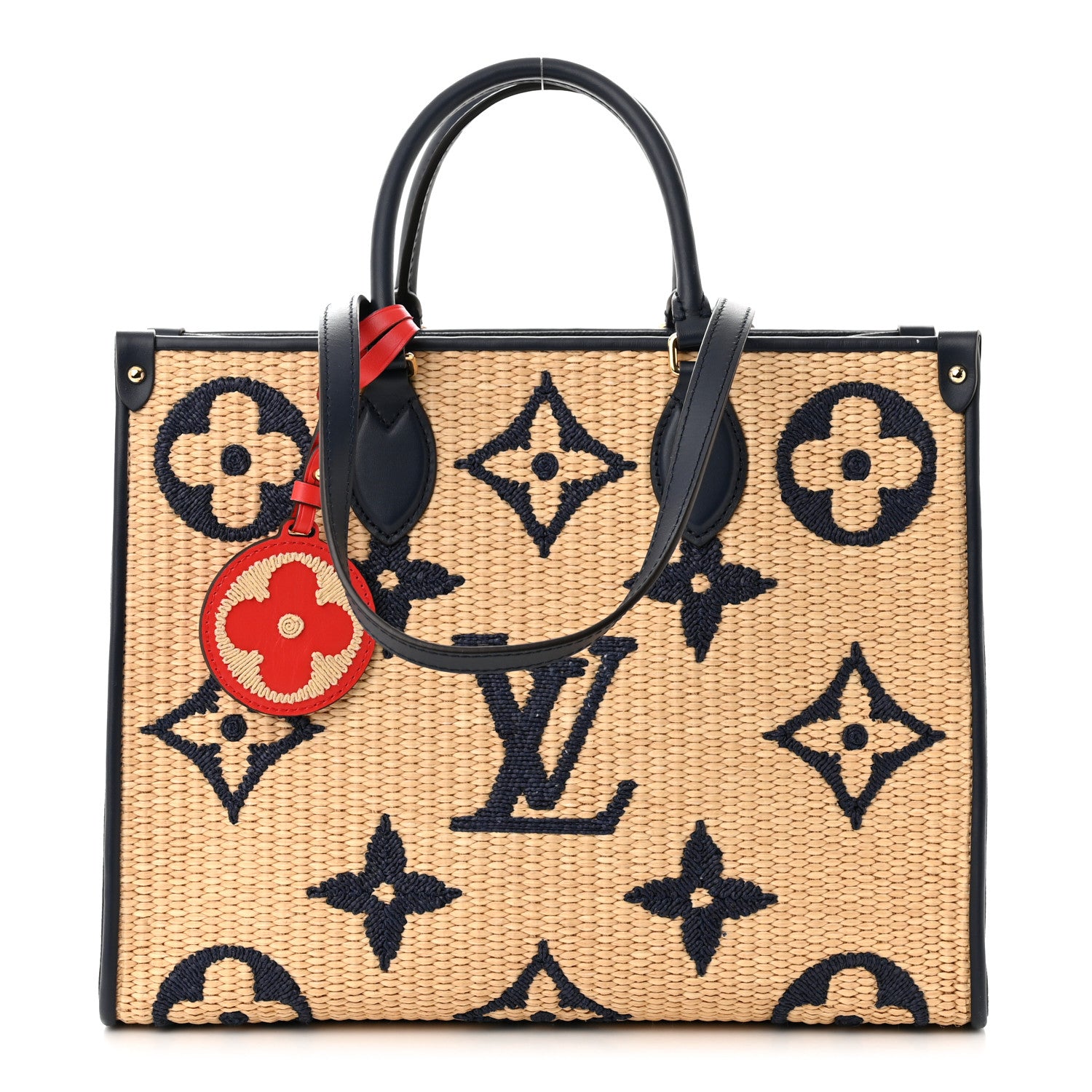 Louis Vuitton Raffia Calfskin Monogram Giant Onthego MM Blue 1 of 10
