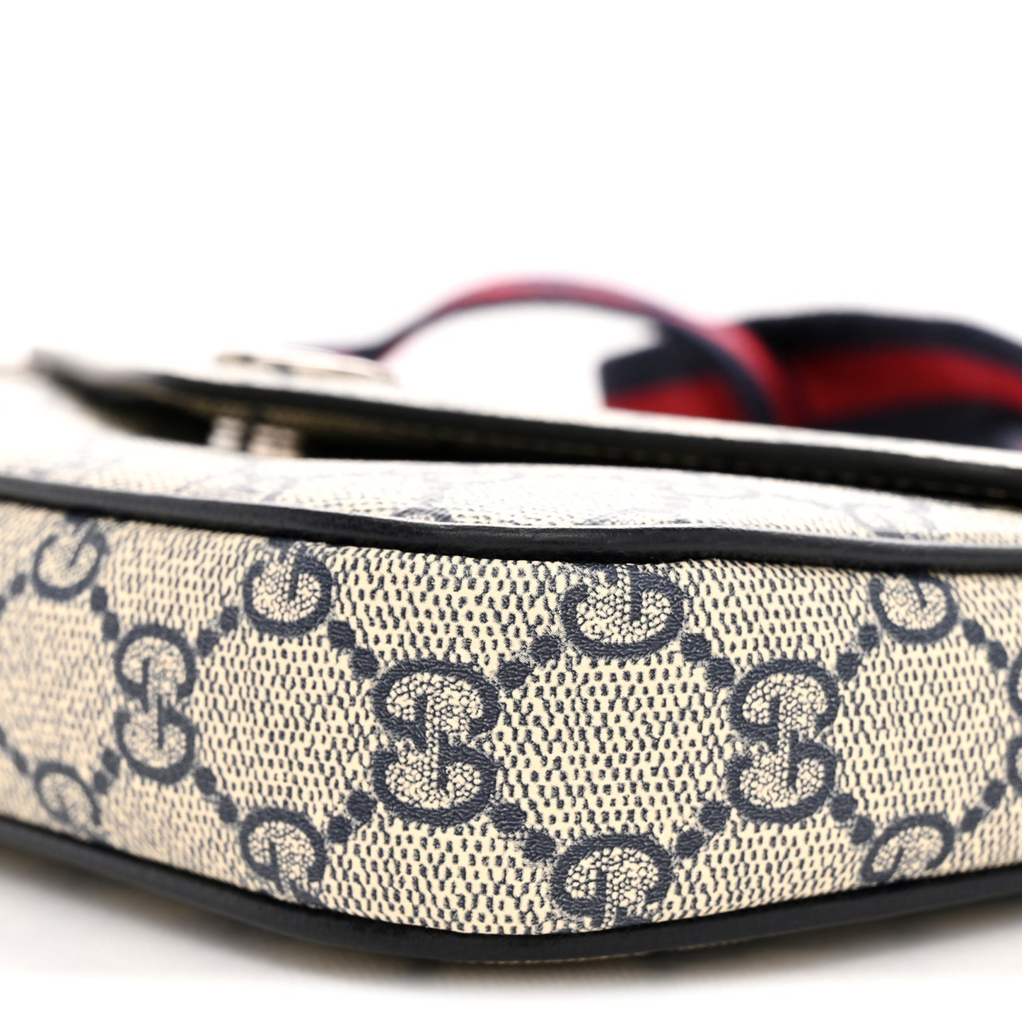 GG Supreme Monogram Textured Dollar Calfskin Web Mini Ophidia Envelope Shoulder Bag Beige Blue