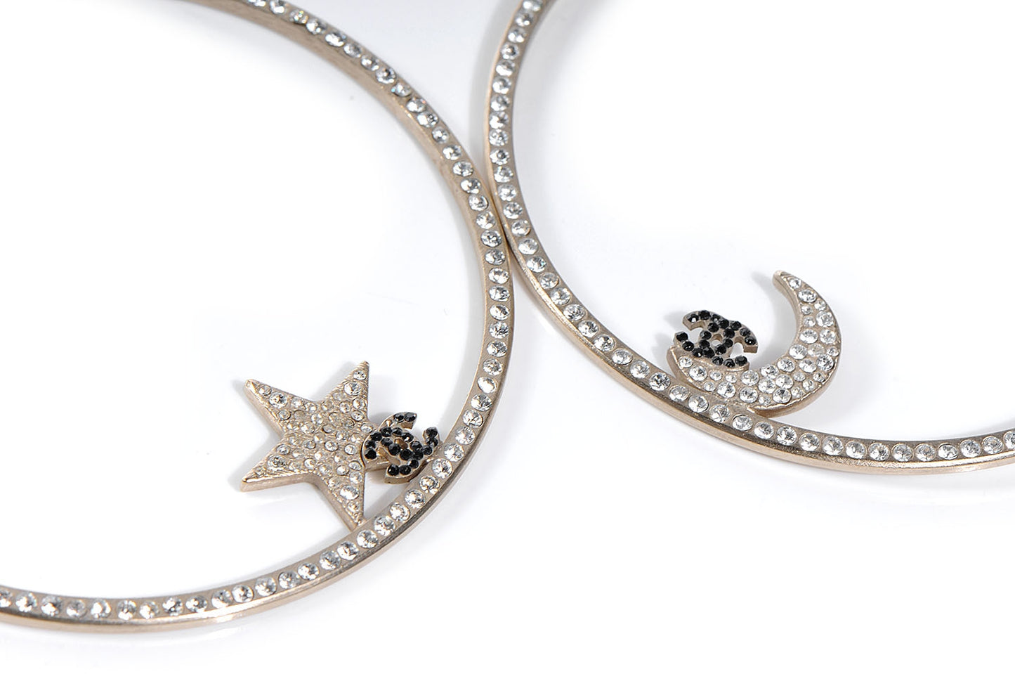 Crystal Moon Star CC Large Hoop Earrings Gold