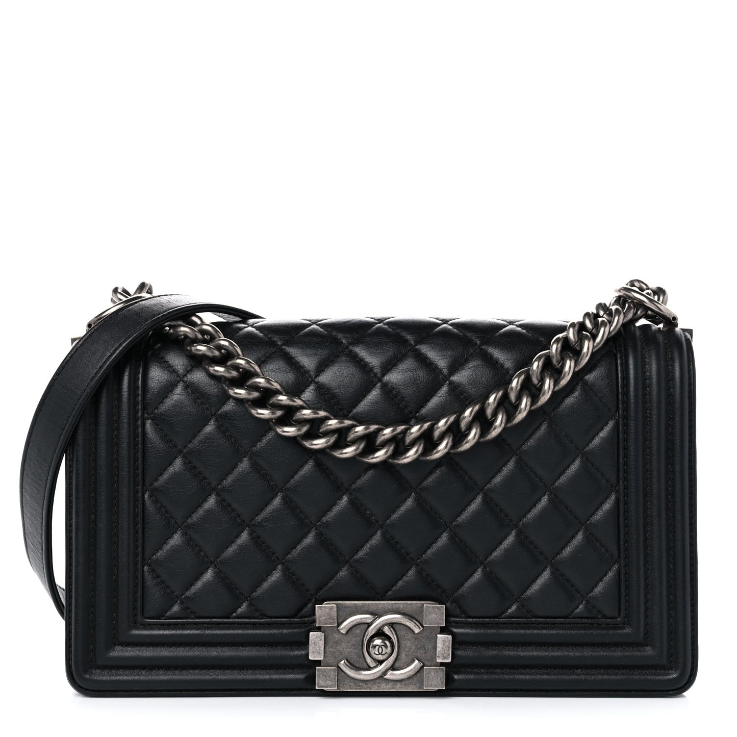 Lambskin Quilted Medium Boy Flap Black