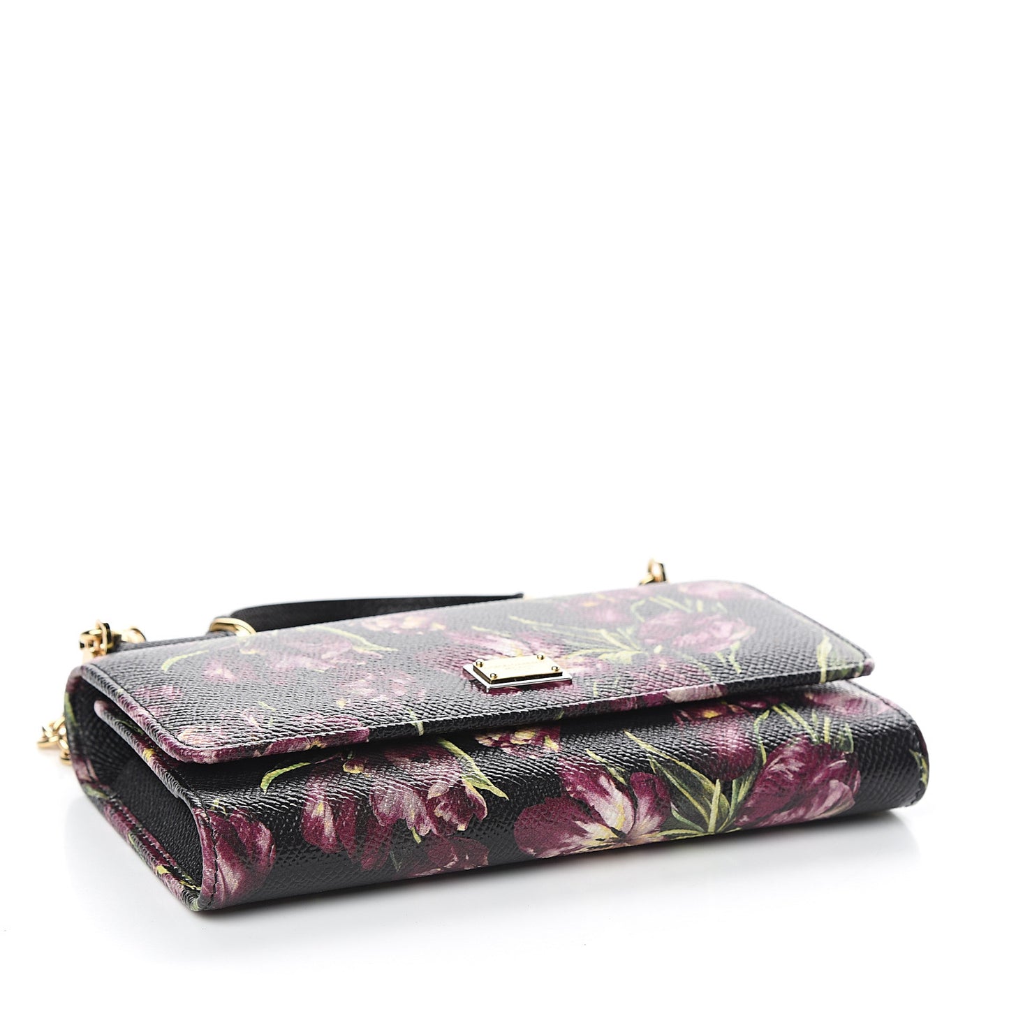 Dauphine Flower Printed Wallet On Chain Black Purple