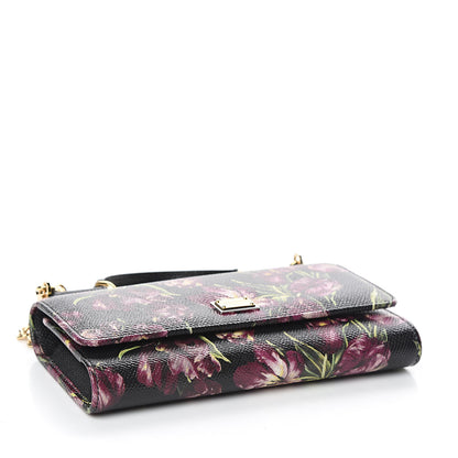 Dolce & Gabbana Dauphine Flower Printed Wallet On Chain Black Purple 3 of 9