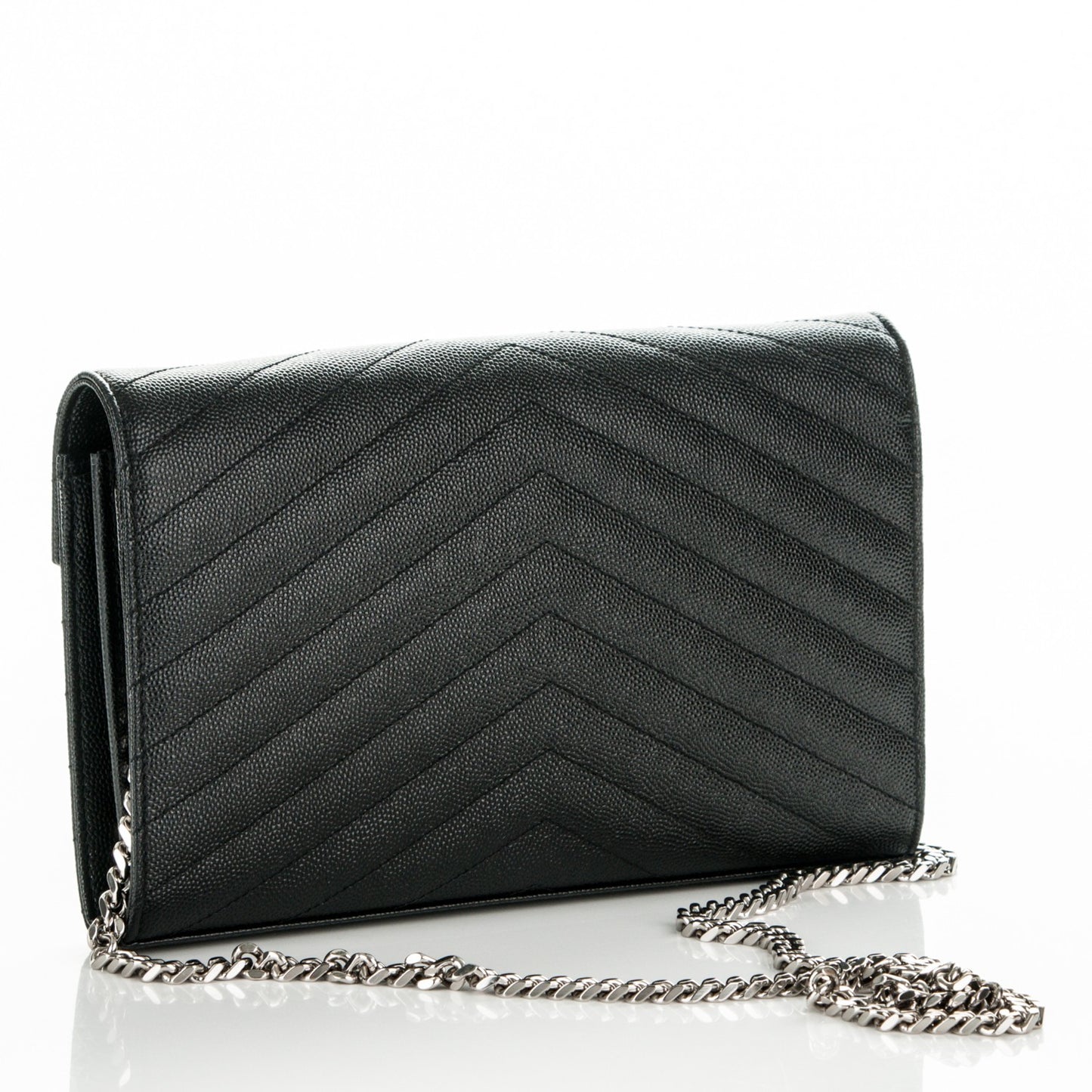 Grain De Poudre Matelasse Chevron Medium Monogram Chain Wallet Black
