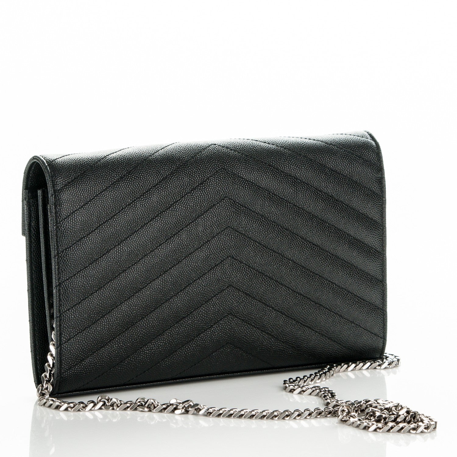 Saint Laurent Grain De Poudre Matelasse Chevron Medium Monogram Chain Wallet Black 3 of 6