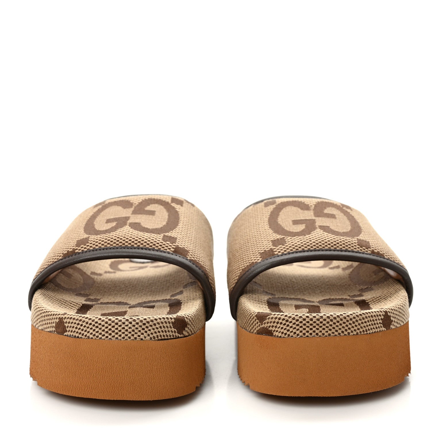Gucci Monogram Jumbo GG Nappa Samoa Platform 40mm Slide Sandals 35 Camel Ebony New Acero 2 of 8
