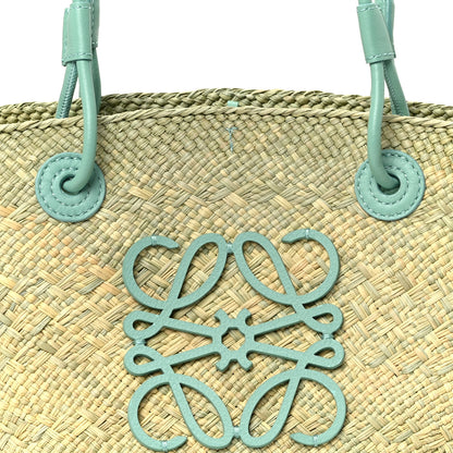 Loewe Calfskin Raffia Small Anagram Basket Tote Bag Natural Fresh Mint 8 of 10
