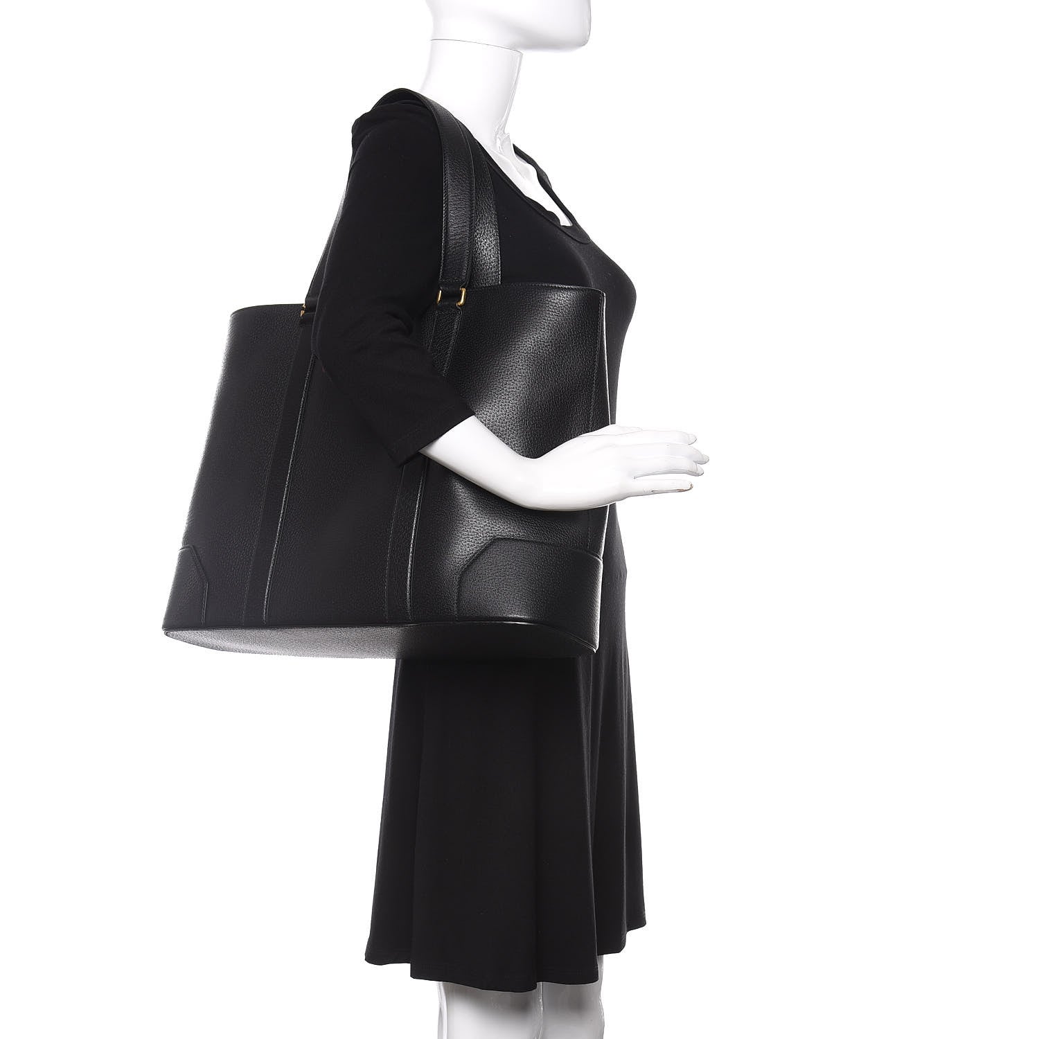 Gucci Textured Dollar Calfskin Web Tote Black 2 of 11