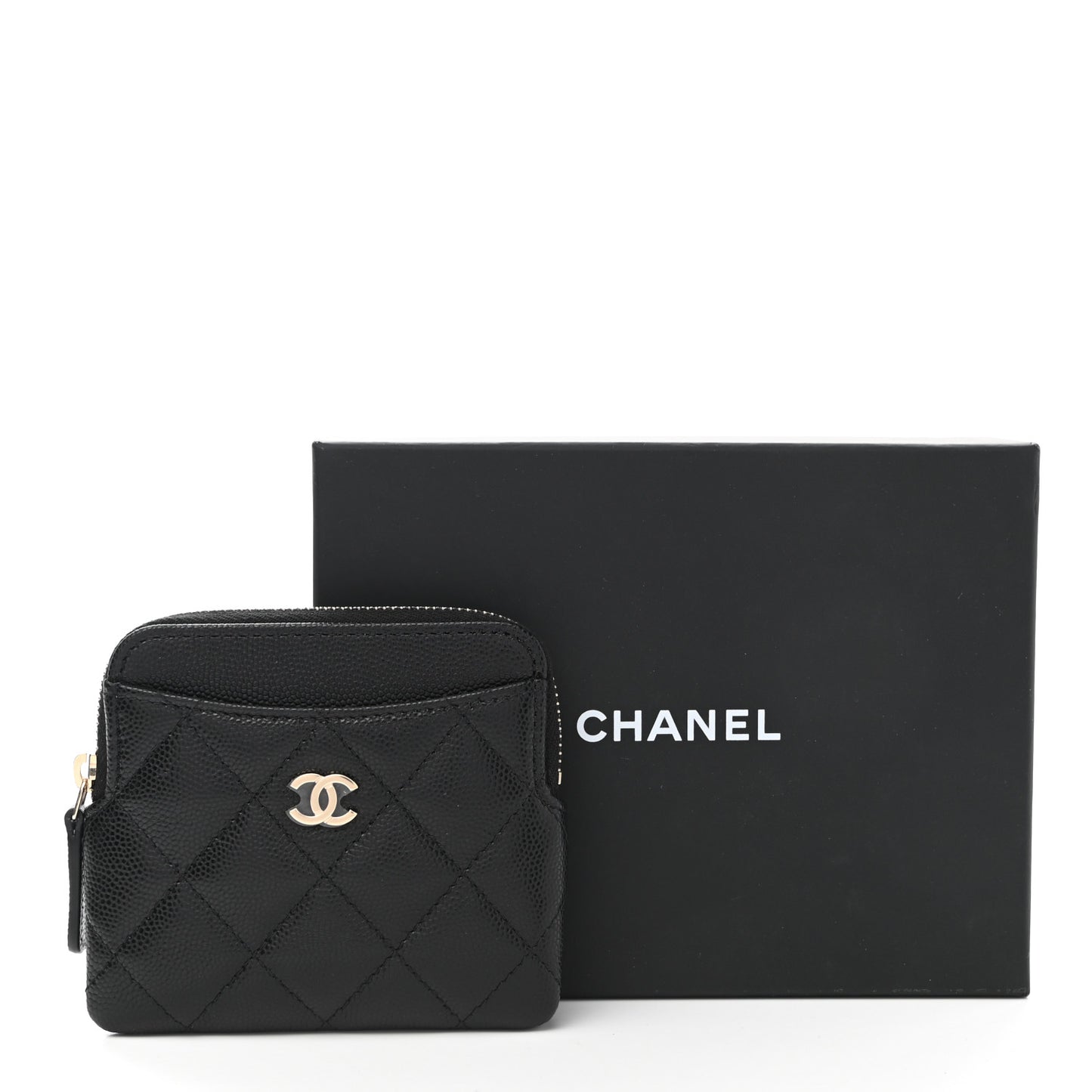 Caviar Quilted Zip Card Holder Wallet Black